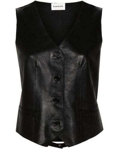 P.A.R.O.S.H. Single-breasted Leather Waistcoat - Black