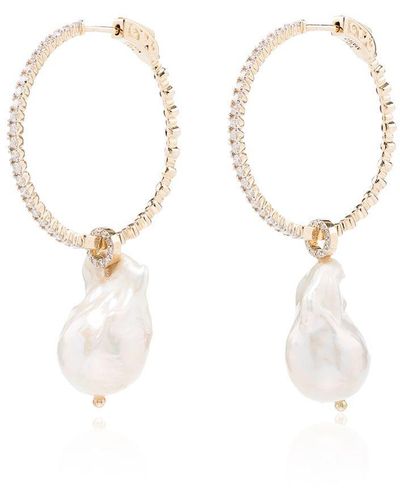 Mateo 14kt Gold Pearl Diamond Hoop Earrings - White