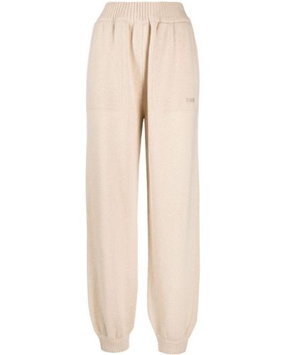 MSGM Embroidered-logo Knitted Track Pants - Natural