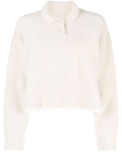 Jacquemus Le Polo Neve Knitted Polo Shirt - White