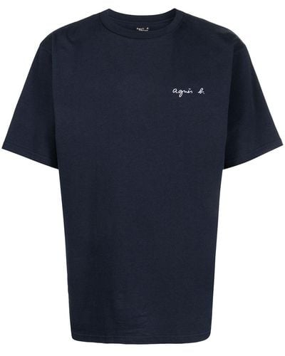 agnès b. Logo-embroidered Cotton T-shirt - Blue