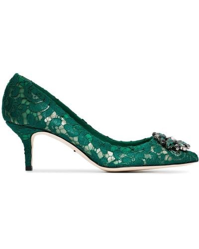 Dolce & Gabbana Lace Rainbow Court Shoes With Brooch Detailing - Green