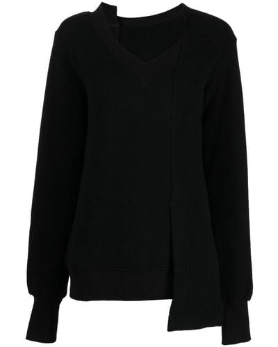 Yohji Yamamoto Asymmetrisches Sweatshirt mit V-Ausschnitt - Schwarz