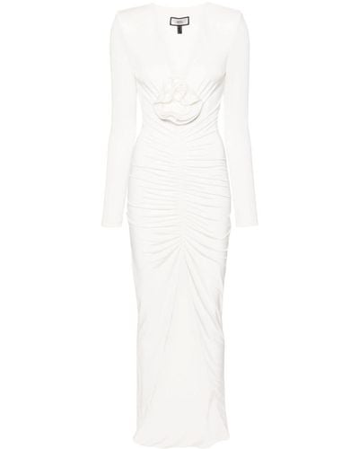 Nissa Rose-appliqué Ruched Maxi Dress - White