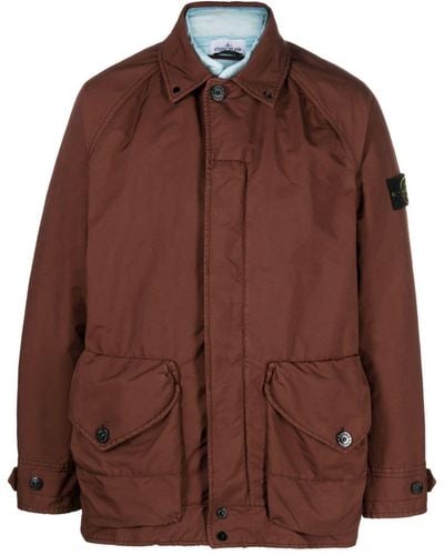 Stone Island Compass-motif Feather-down Jacket - Brown