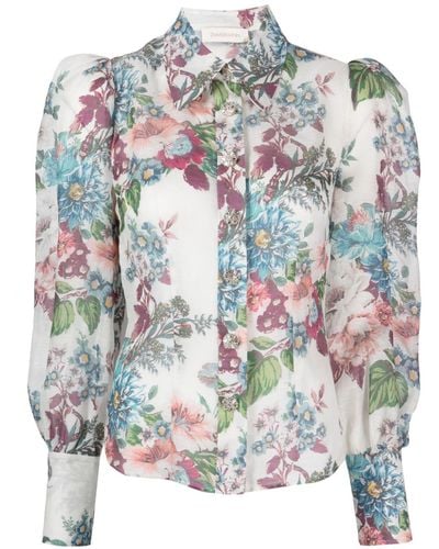 Zimmermann Floral-print puff-sleeve shirt - Grigio