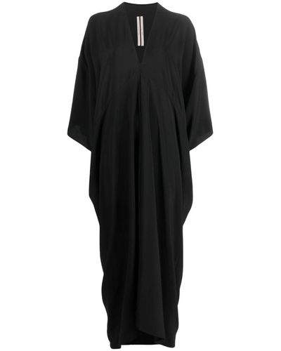 Rick Owens V-neck Pleated Long Dress - Black