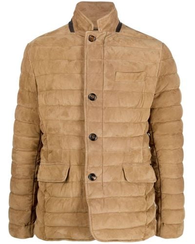 Moorer Padded Leather Jacket - Brown