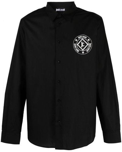 Just Cavalli Katoenen Overhemd Met Logoprint - Zwart