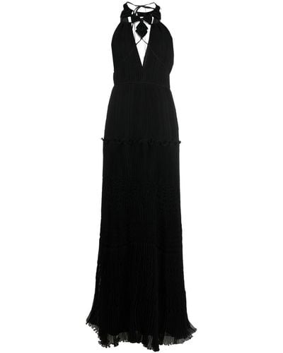 Alberta Ferretti Plissé Embellished Dress - Black