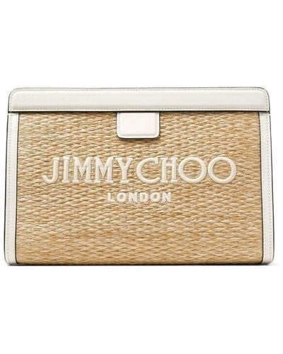 Jimmy Choo Avenue logo-embroidered woven clutch - Natur