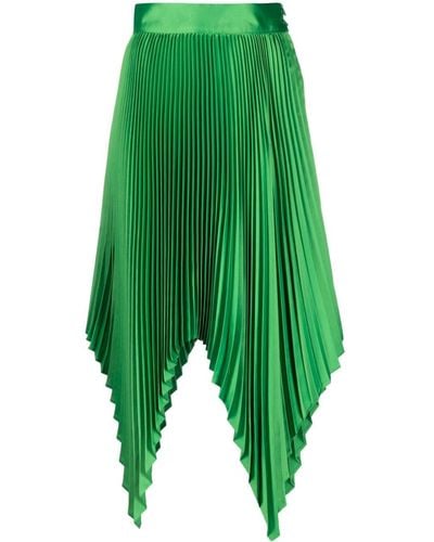 Styland Fully Pleated Asymmetric Skirt - Green