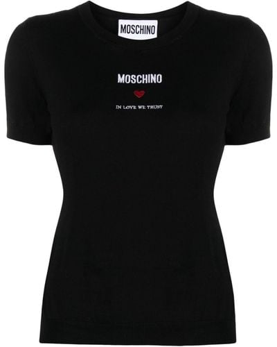 Moschino Top de punto con logo bordado - Negro