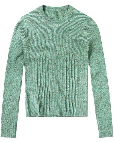 Closed Ribbed Speckle-knit Jumper - Green
