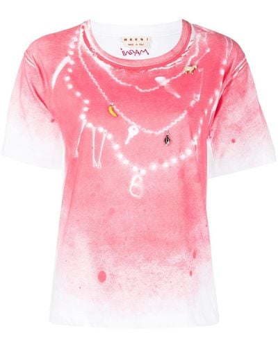 Marni Verziertes T-Shirt mit Spray-Print - Pink
