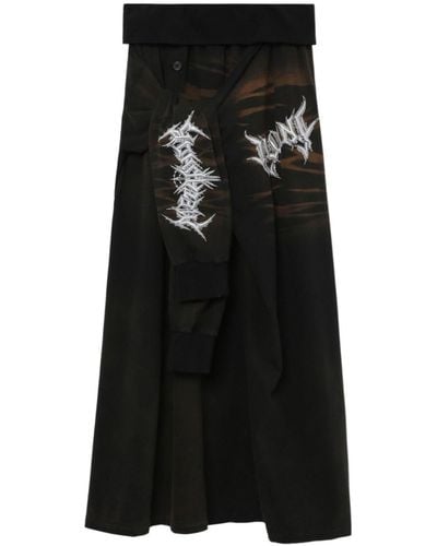 Juun.J Tie-detail Text-embroidered Midi Skirt - Black