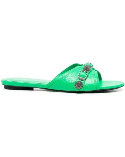 Balenciaga Cagole Leather Sandals - Green