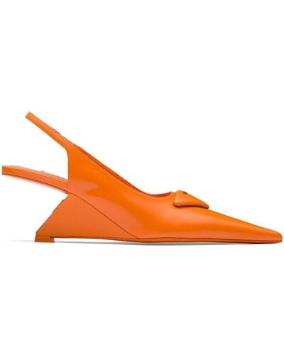 Prada Slingback 70mm Block Heel Court Shoes - Orange