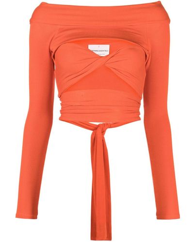 Lama Jouni Off-shoulder Tie-fastening Top - Orange