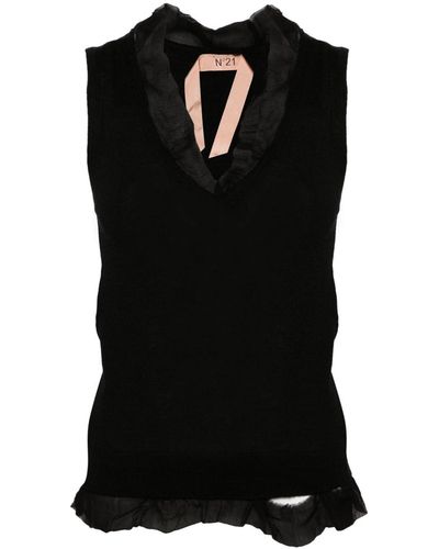 N°21 V-neck Virgin Wool Top - Black