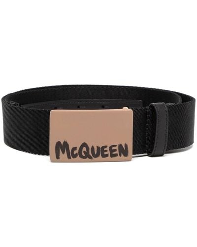 Alexander McQueen Cinturón con hebilla y logo - Negro