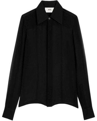 Ami Paris Sheer Silk Shirt - Black