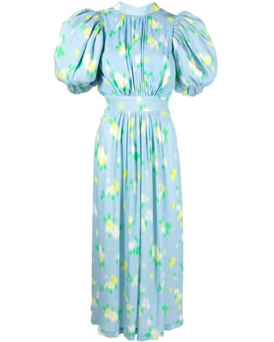 ROTATE BIRGER CHRISTENSEN Floral-jacquard Midi Dress - Blue
