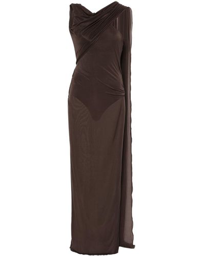 The Attico Sash Semi-sheer Maxi Dress - Brown