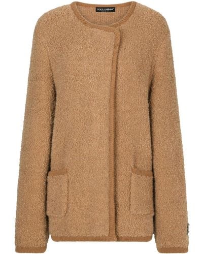 Dolce & Gabbana Logo-plaque Off-centre Knitted Coat - Brown