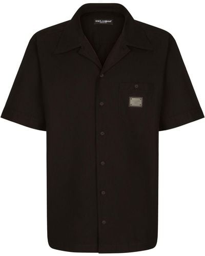 Dolce & Gabbana Camisa bowling con etiqueta del logo - Negro