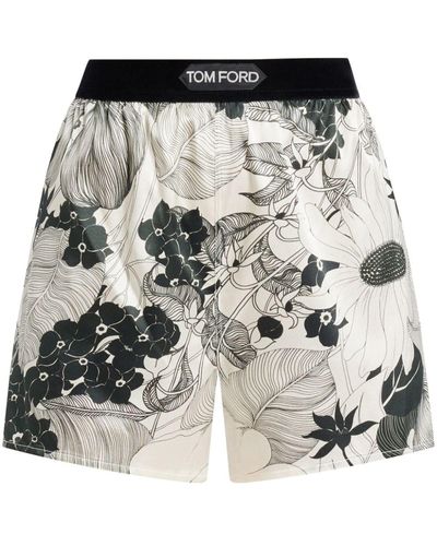 Tom Ford Logo-waistband Floral-print Shorts - Black