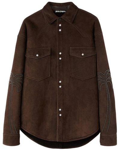 Palm Angels Palms Studded Leather Shirt - Brown