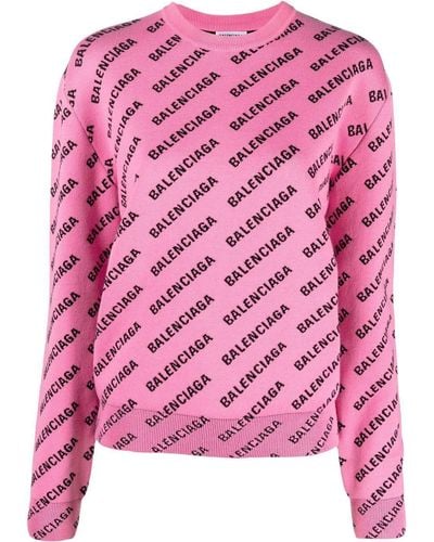 Balenciaga Mini Allover Logo Sweater - Pink