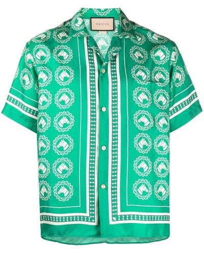 Gucci Seidenhemd mit grafischem Print - Grün