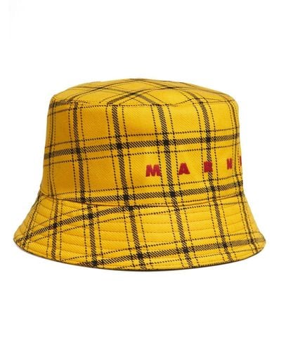 Marni Logo-embroidered Checked Bucket Hat - Yellow