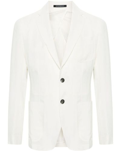 Emporio Armani Single-breasted Linen Blazer - White