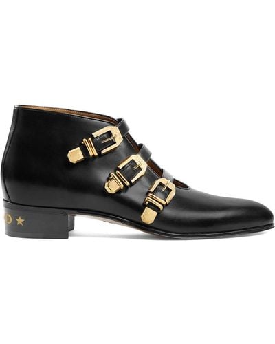 Gucci Leather Buckle Ankle Boots - Black