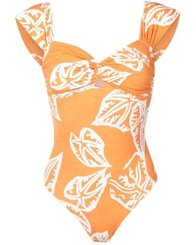 Clube Bossa Margareta Leaf-print Swimsuit - Orange