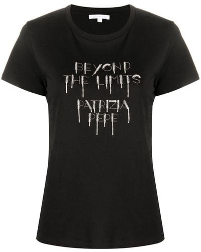 Patrizia Pepe Crystal-embellished Slogan T-shirt - Black