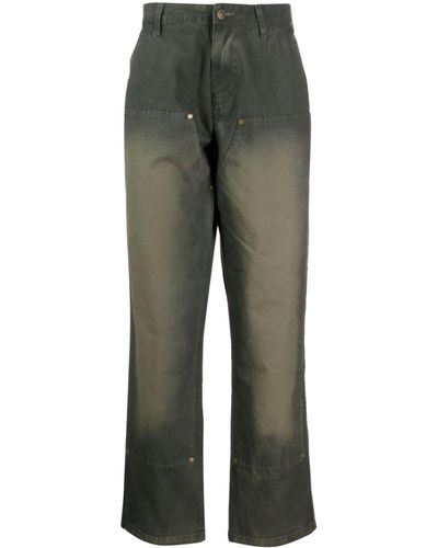 Market Faded Double-knee Cotton Trousers - Grey