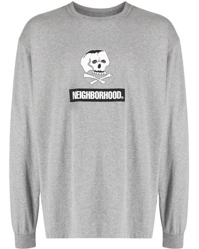 Neighborhood Skull Langarmshirt mit Logo-Stickerei - Grau