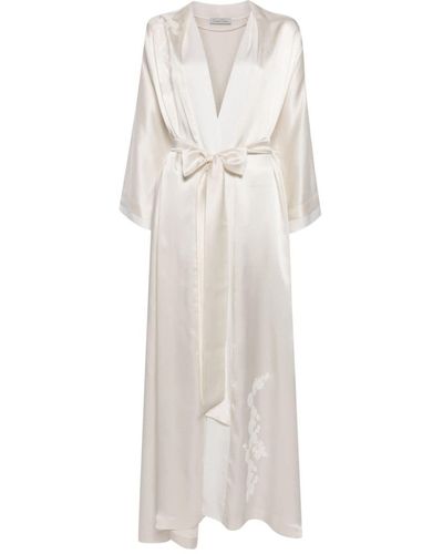 Carine Gilson Lace-appliqué Maxi Silk Kimono - White