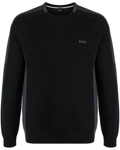 BOSS Rinos Pullover in Colour-Block-Optik - Schwarz