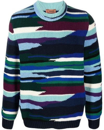 Missoni Abstract-pattern Ribbed-knit Sweater - Blue