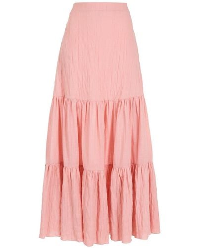 Clube Bossa Saia Tiered Cotton Midi Skirt - Pink