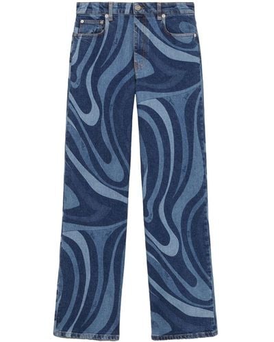 Emilio Pucci Marmo-print Wide-leg Jeans - Women's - Cotton/spandex/elastane - Blue
