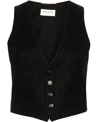 Saint Laurent Embroidered Pinstripe Vest - Black