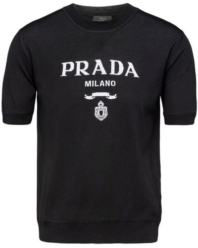 Prada Top con logo en intarsia - Negro