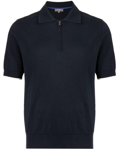 N.Peal Cashmere Poloshirt Met Halve Rits - Blauw