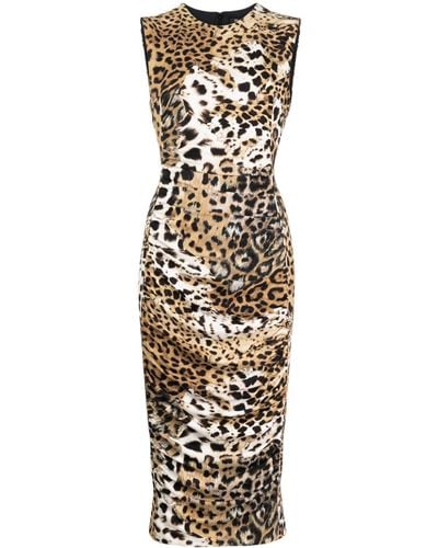 Roberto Cavalli Jaguar-print Gathered Midi Dress - Metallic